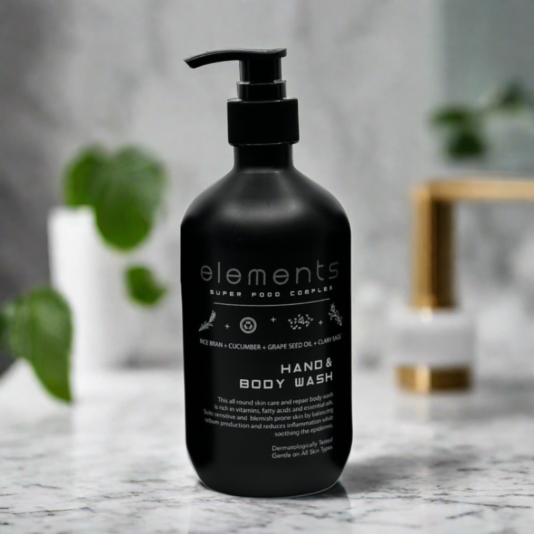 ELEMENTS 500ml Rice Bran + Cucumber + Grape Seed Oil + Clary Sage Body Wash